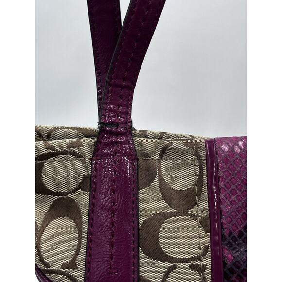 Authenticated F25706 Raspberry Snakeskin Tan Brown Signature Logo Tote Bag - Picture 9 of 16